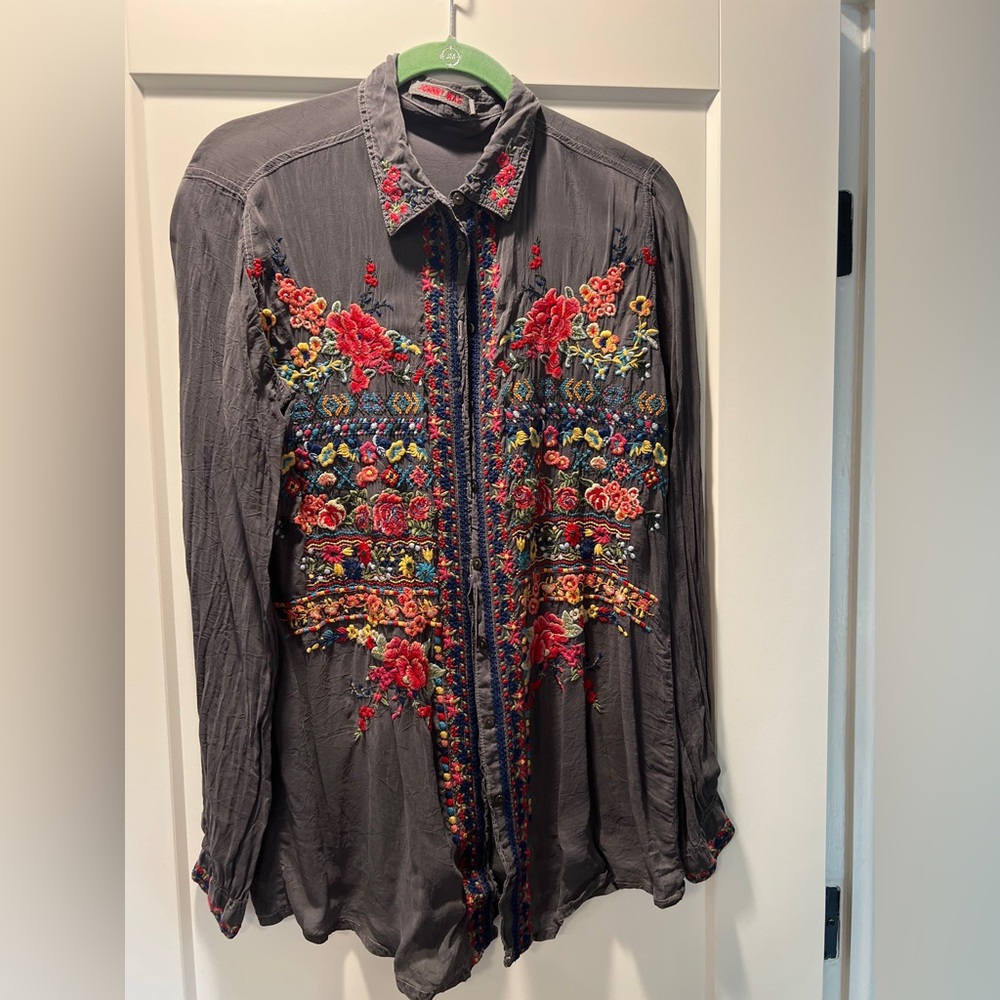 Johnny Was long sleeve embroidered blouse